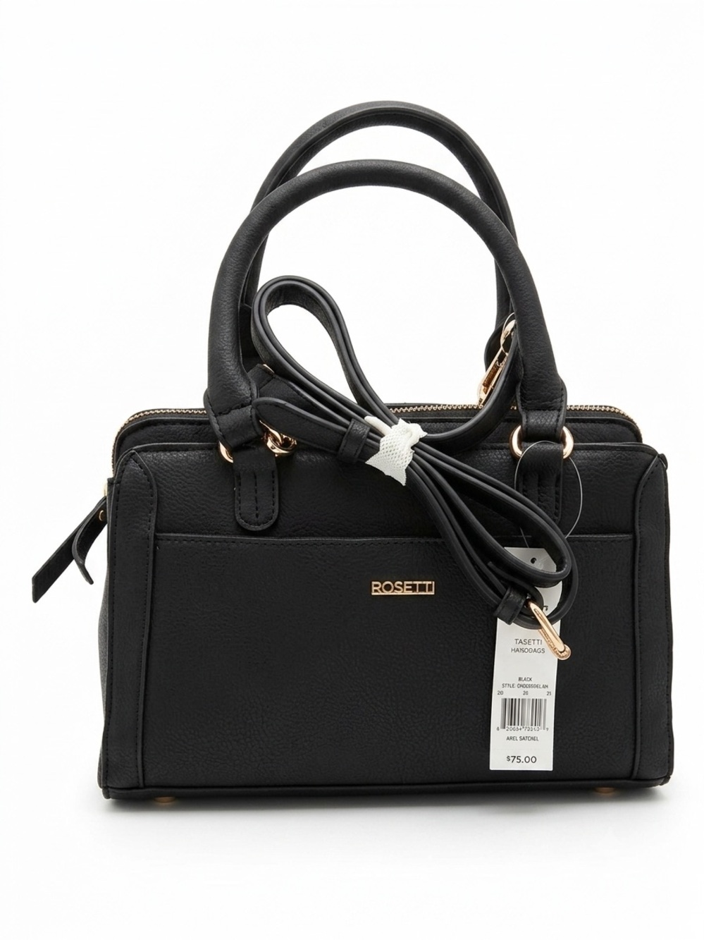 Rosetti Black Pebble Satchel with Gold Hardware